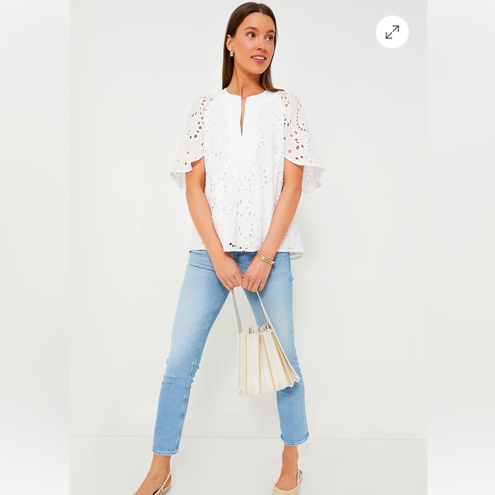 Tuckernuck White Eyelet Split-Neck Flutter Sleeve… - image 2